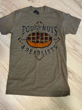 Doughnuts & Deadlifts Olive Graphic Tee - Casual Short Sleeve NWOT